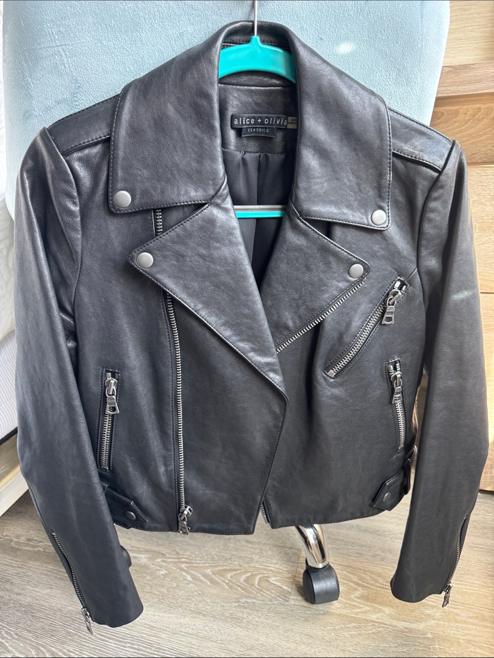 Alice + Olivia Black Leather Asymmetric Moto Jacket